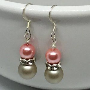 Peachy Pink & Champaign Pearl Earrings